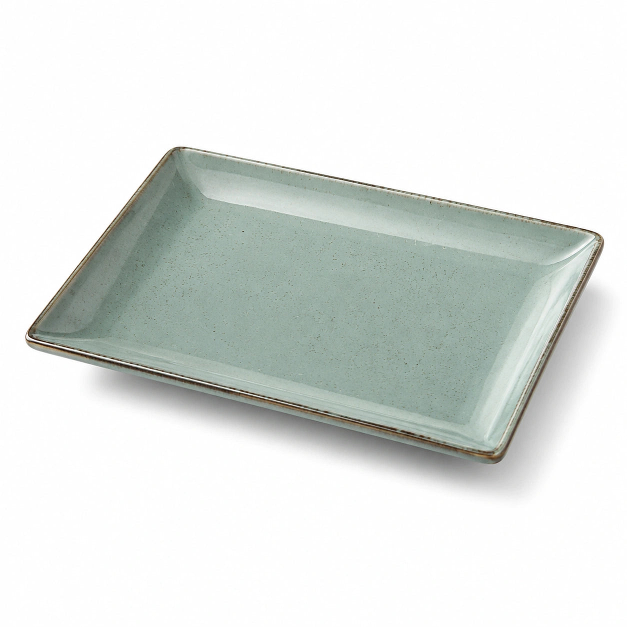 Plat rectangulaire 30×20 cm en céramique vert céladon - service de table à rebord