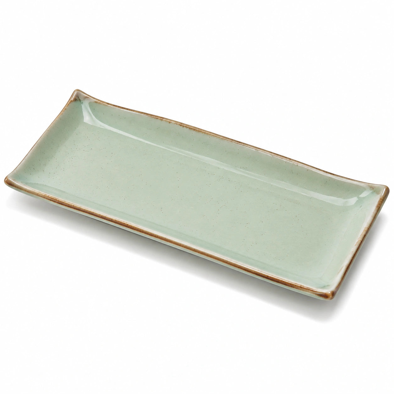Plateau de service rectangulaire 30 x 15 cm en céramique vert d'eau style rustique