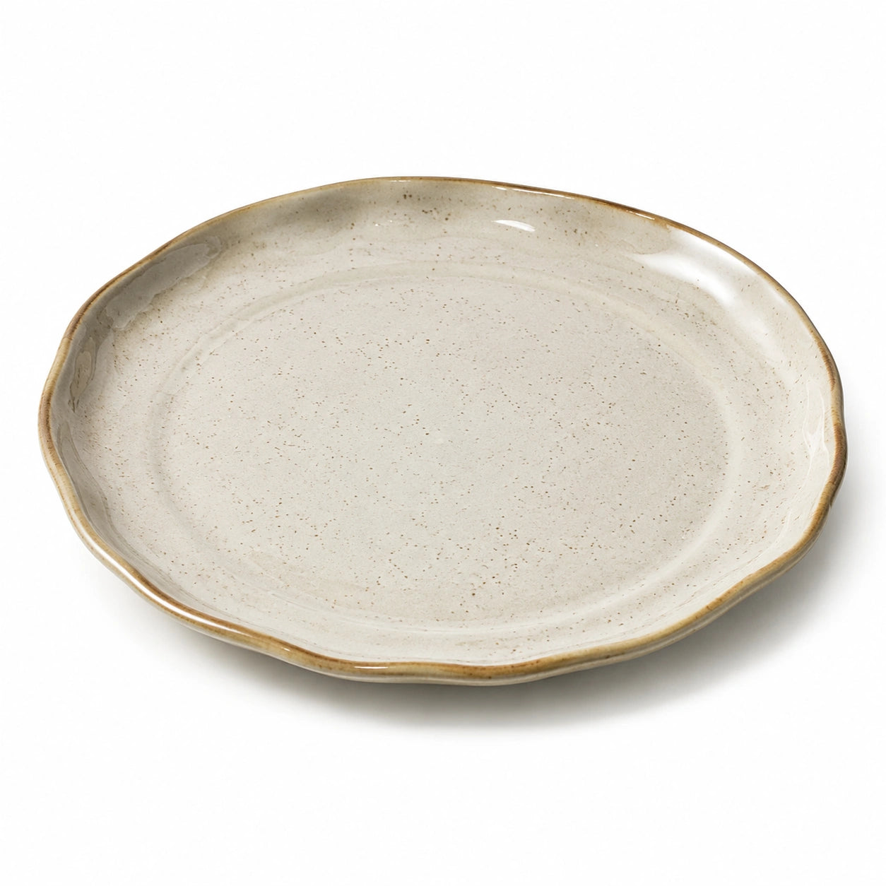 Assiette plate 27 cm en céramique beige mouchetée - style rustique
