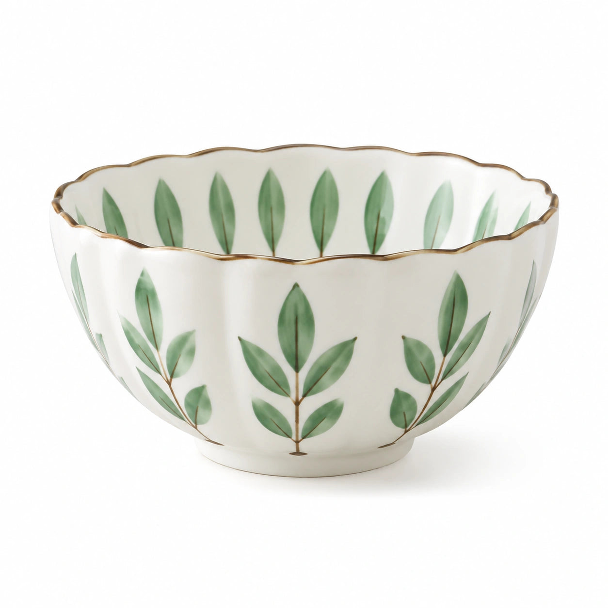 Bol de service 24 cm en céramique blanc/vert à motif végétal style classique