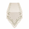 Chemin de table 180 x 40 cm textile beige vert brodé style floral