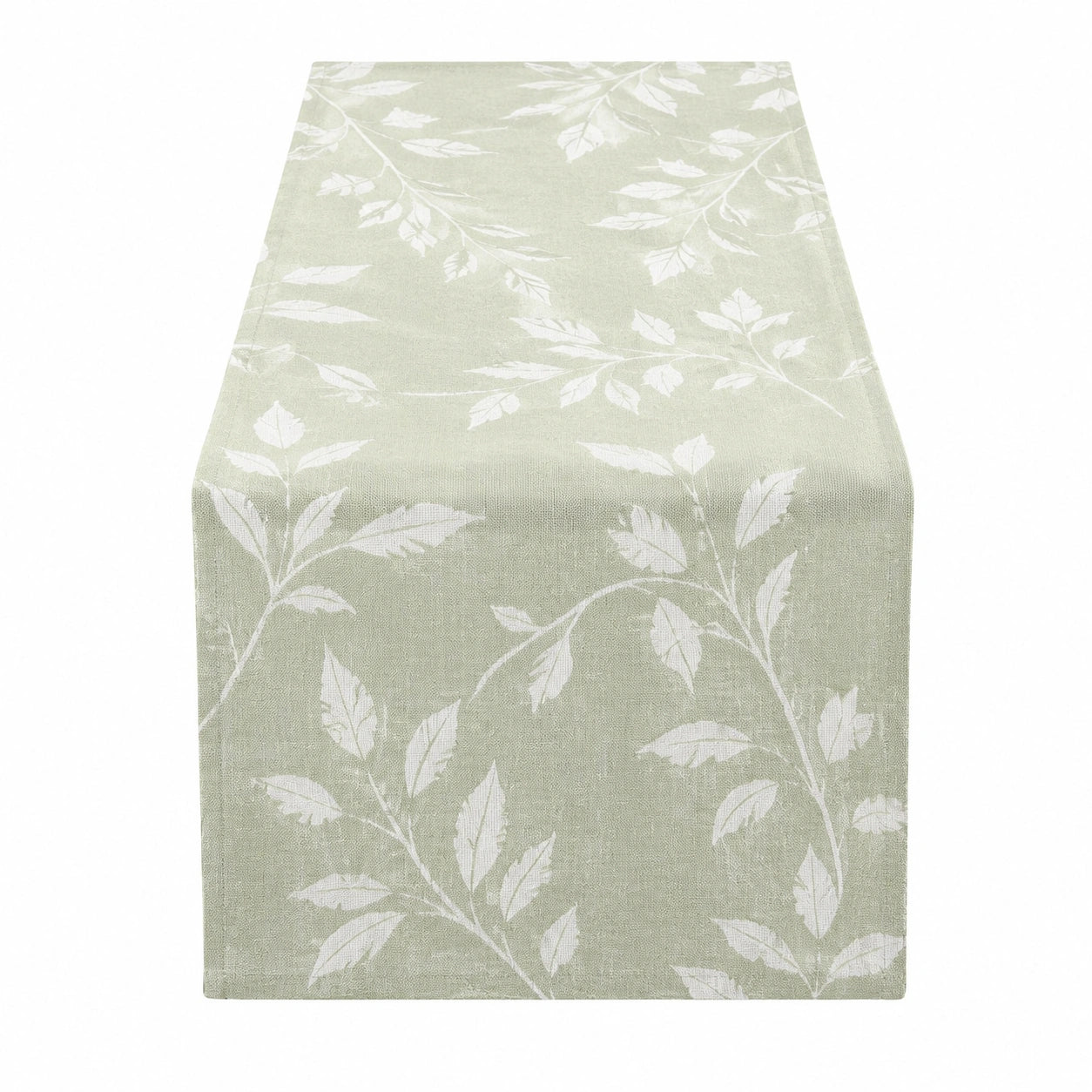 Chemin de table 40 x 180 cm en tissu vert sauge à motif feuillage décoratif