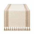 Chemin de table 180 x 33 cm en tissu beige écru à franges style bohème