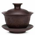 Gaiwan en céramique brun foncé 180 ml avec soucoupe décor en relief