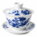 Gaiwan 150 ml en porcelaine blanc et bleu à décor paysage pour thé