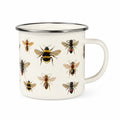 Mug émaillé 350 ml diamètre 8.5 cm blanc motif abeilles avec bord métallique