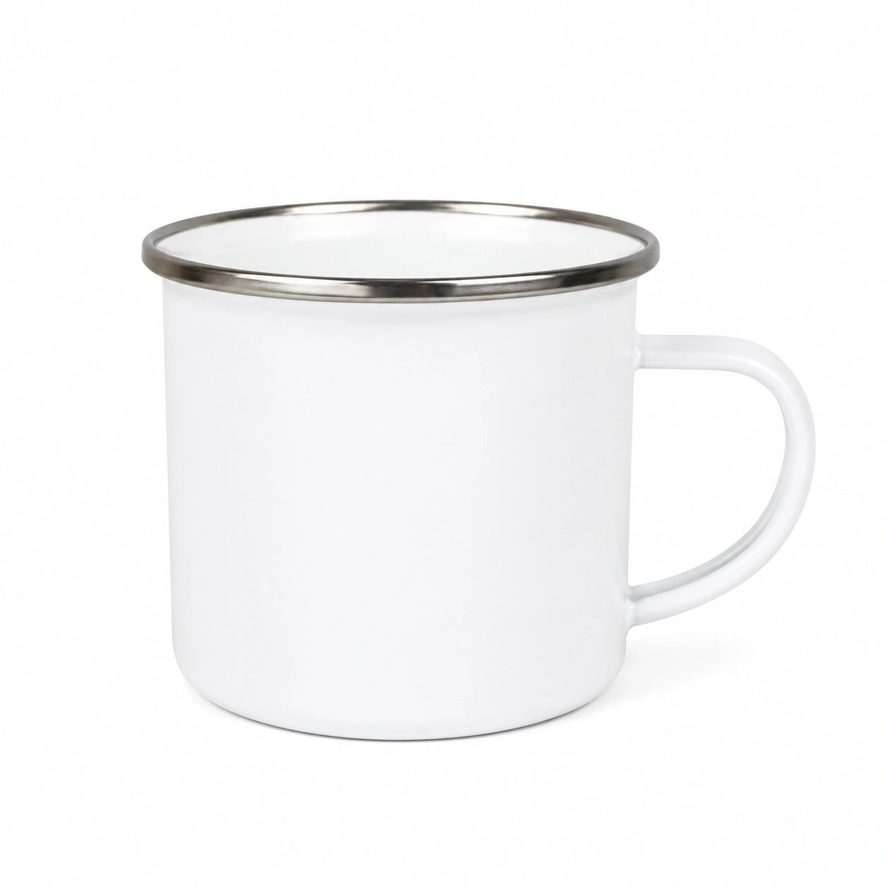 Mug émaillé 350 ml blanc en acier avec bord argenté style classique