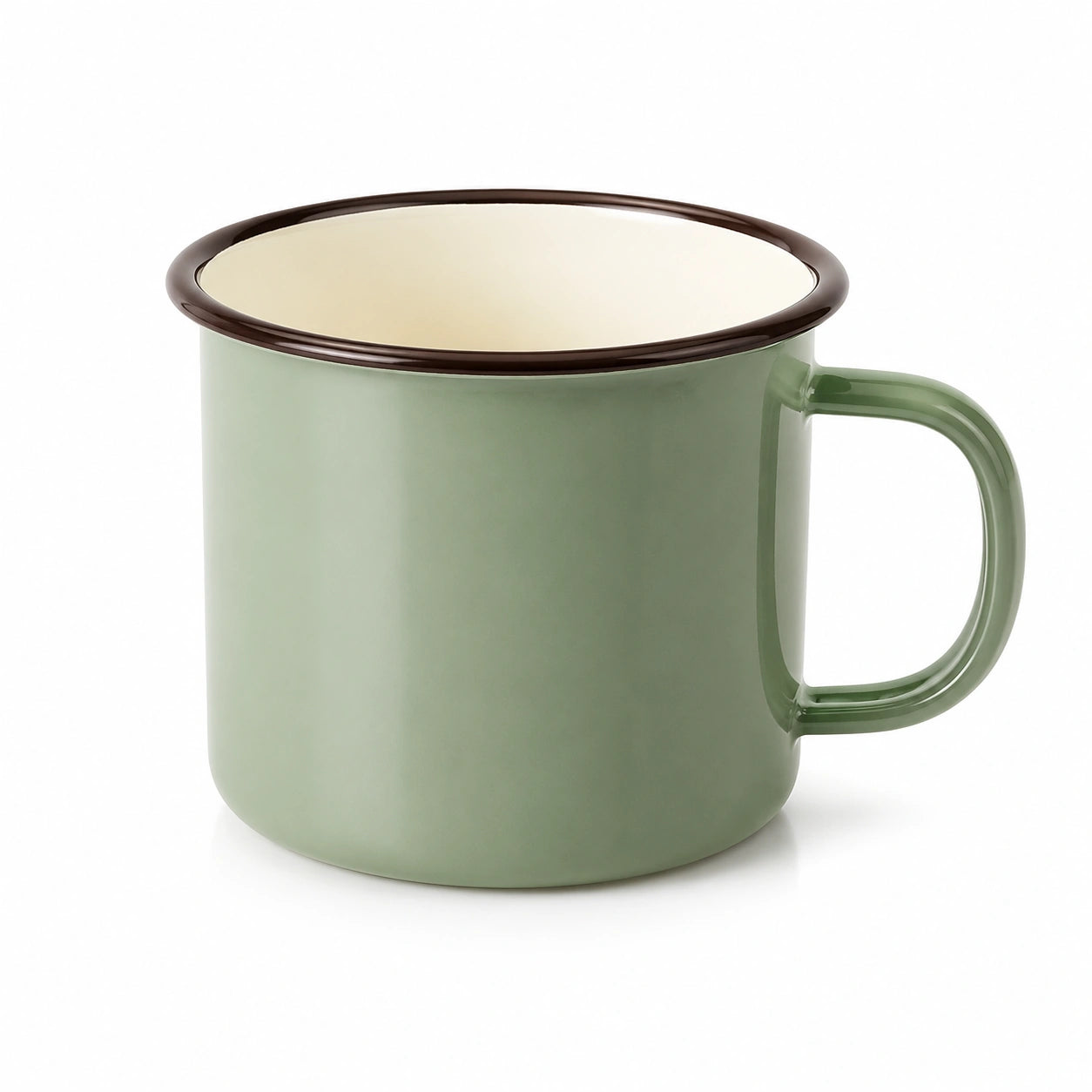 Mug 350 ml en acier émaillé vert style vintage avec anse