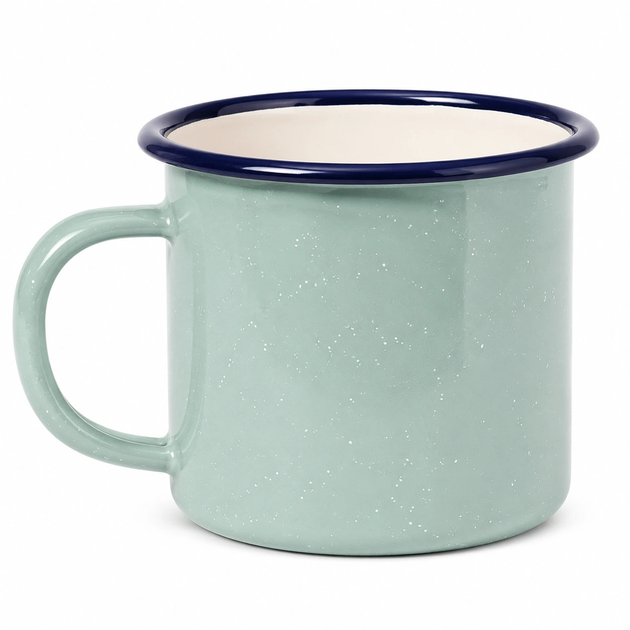 Mug 350 ml en acier émaillé vert d eau pour boissons chaudes style moucheté