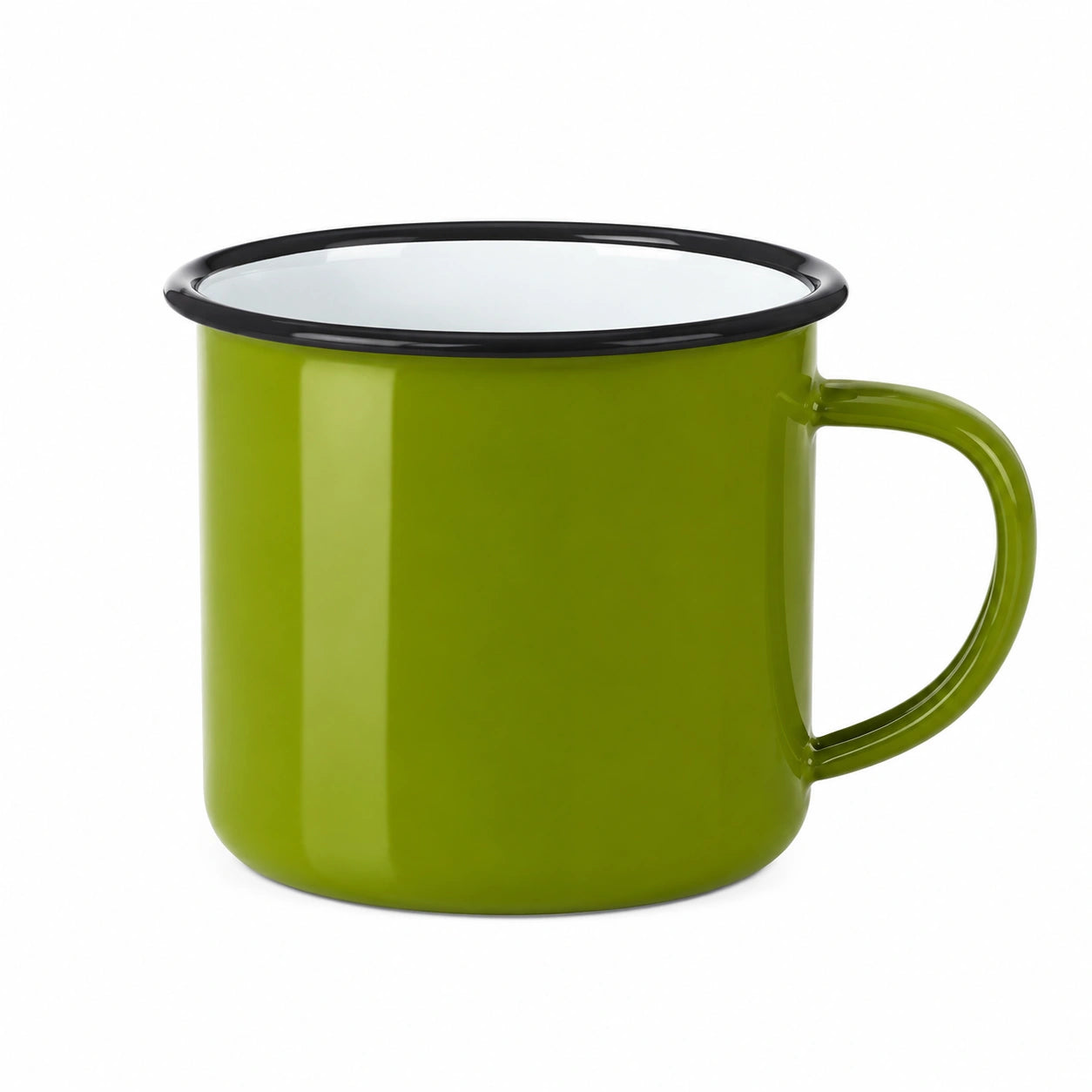 Mug émaillé 350 ml vert 8 cm avec bord noir style camping