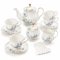 Service à thé 3 personnes 25 cm en porcelaine blanche à fleurs bleues style classique