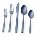 Ménagère 5 pièces acier inoxydable bleu mat style contemporain