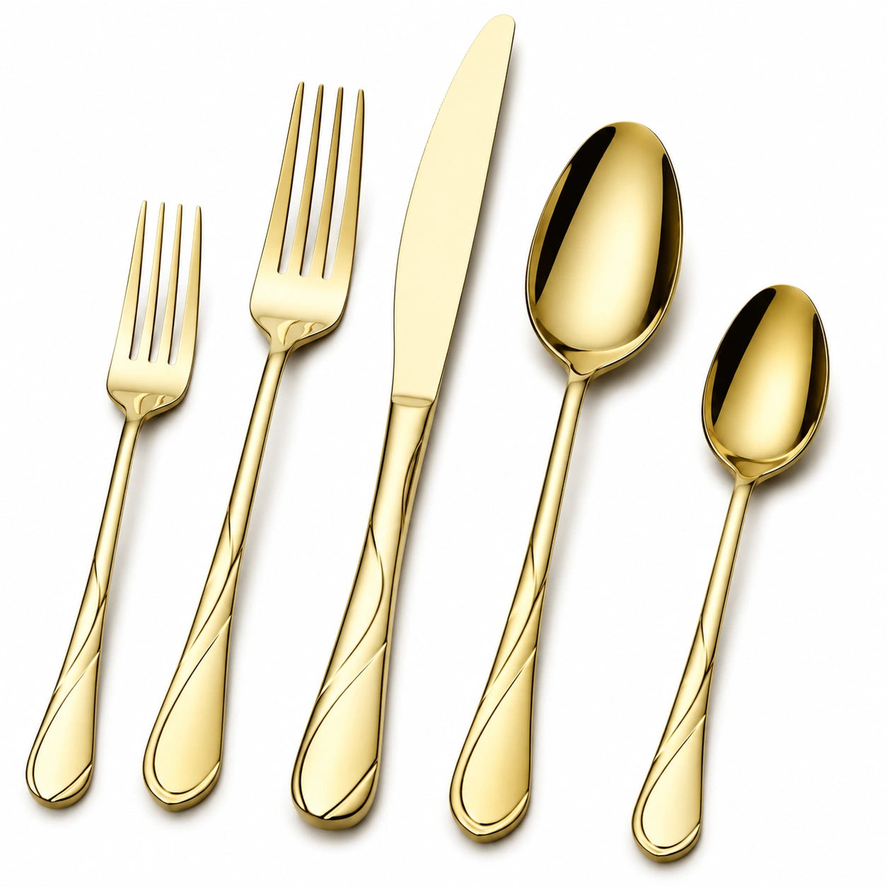 Ménagère 5 pièces en acier inoxydable doré 14 à 23 cm finition brillante pour table