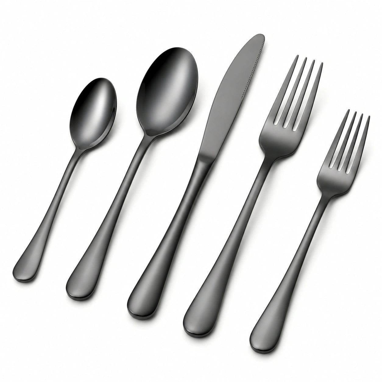 Ménagère 5 pièces 15 à 23 cm en acier inoxydable noir - couverts de table contemporains