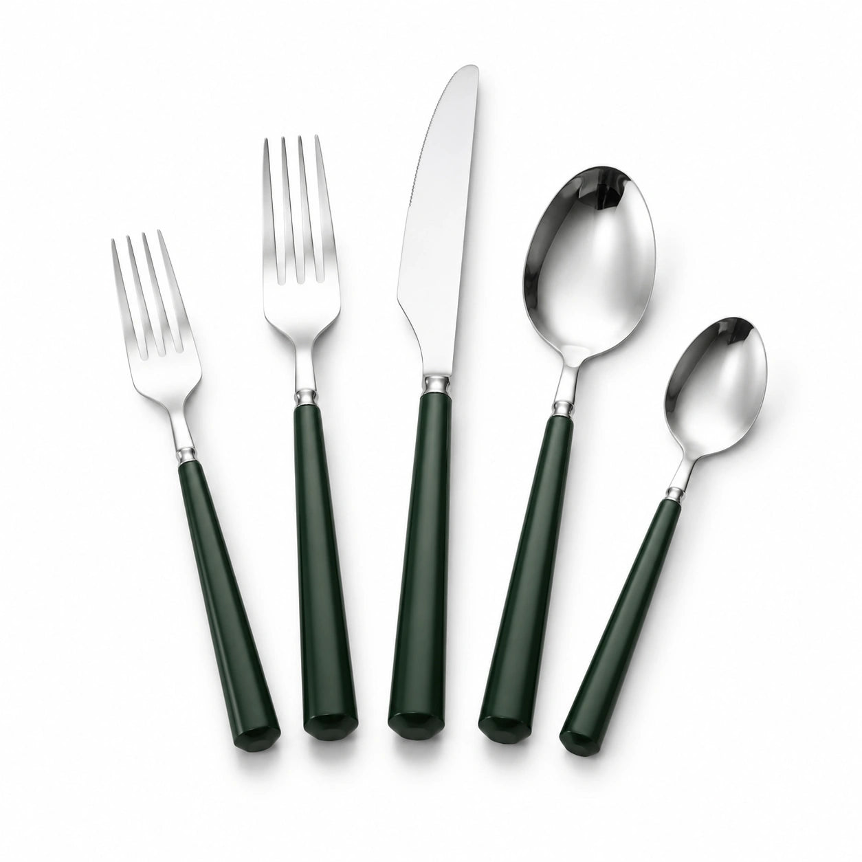 Ménagère 5 pièces en acier inoxydable vert foncé - couverts de table à finition polie