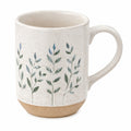 Mug en grès 350 ml blanc crème motif végétal avec anse style naturel