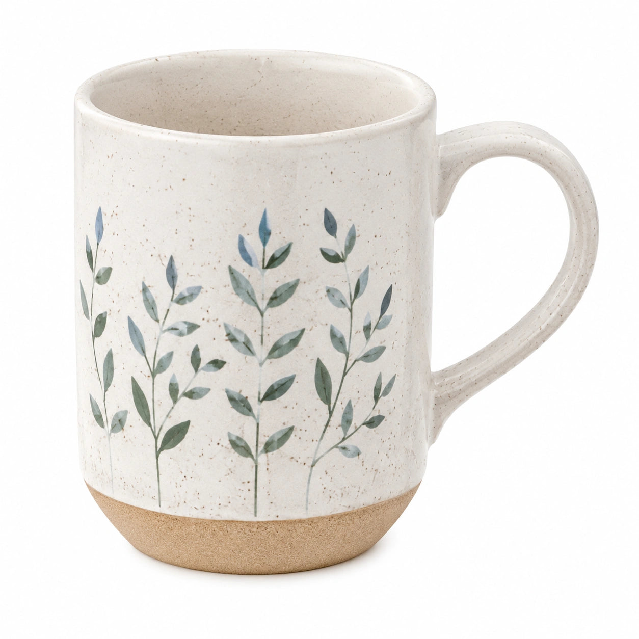 Mug en grès 350 ml blanc crème motif végétal avec anse style naturel