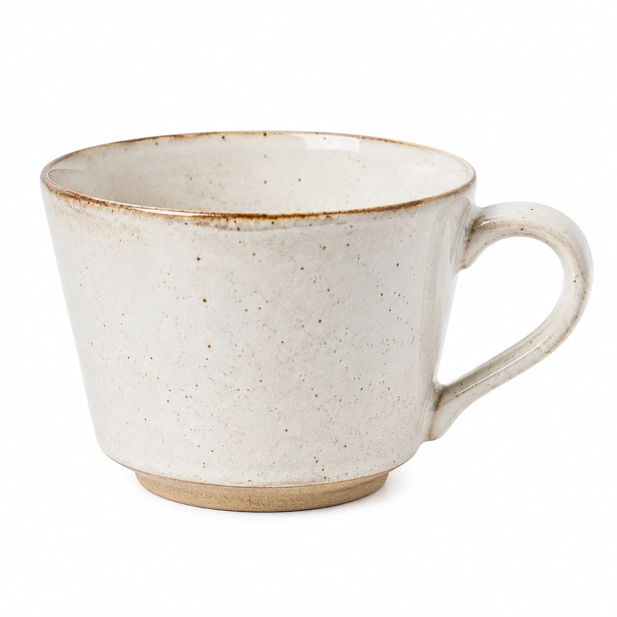 Tasse 350 ml en céramique blanc cassé moucheté style rustique avec anse