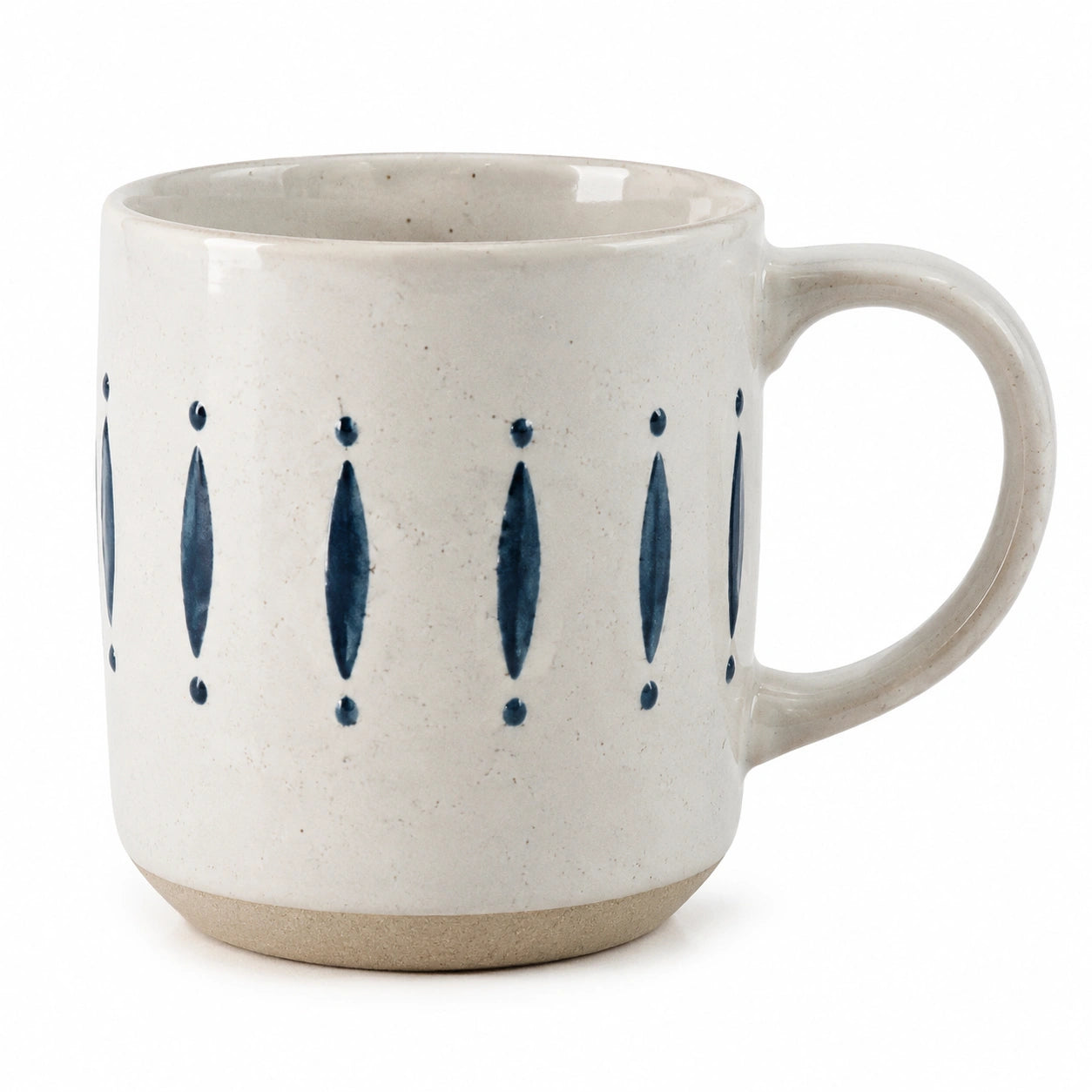 Mug en céramique 350 ml blanc et bleu - tasse à café avec anse motif géométrique