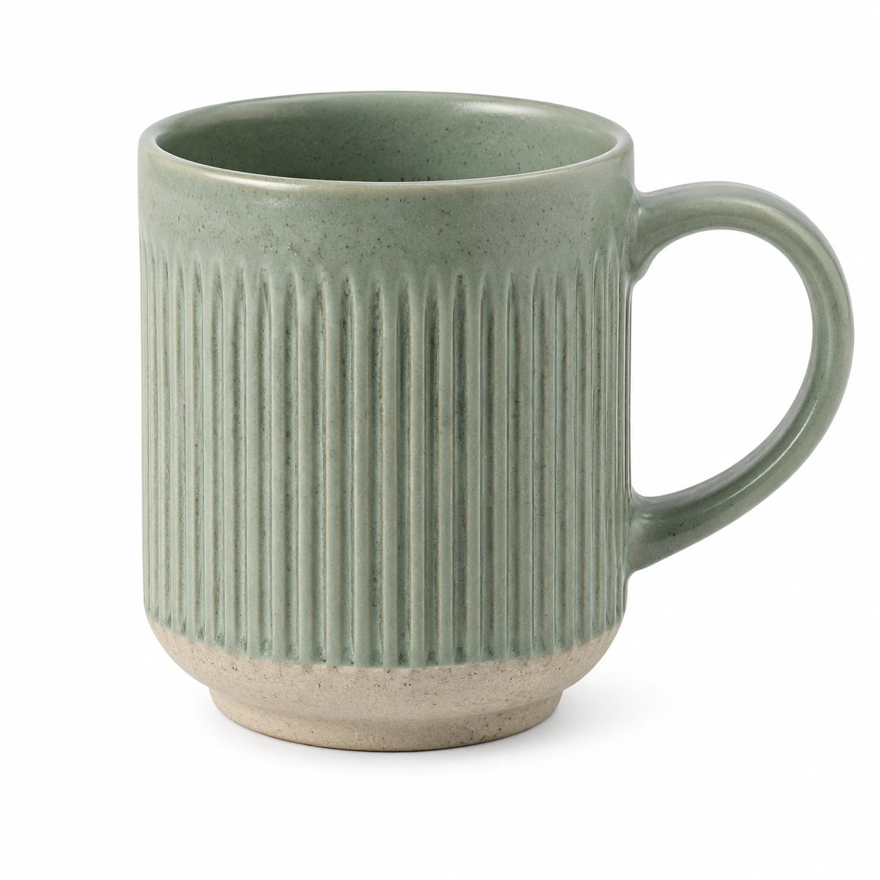 Mug 400 ml en céramique vert sauge texturé pour boissons chaudes