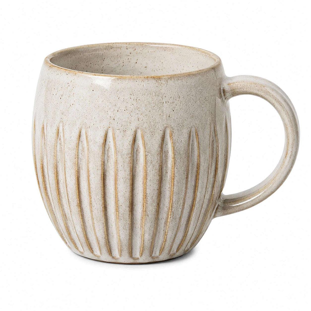 Mug en céramique 400 ml Ø 10 cm beige texturé avec anse style artisanal