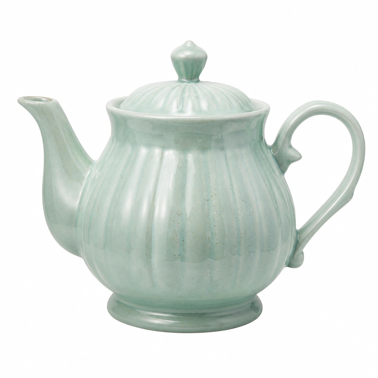 Théière en céramique vert céladon 1000 ml avec couvercle style côtelé